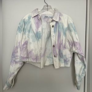 Zara Cropped Tie Dye Denim Jacket Size S never worn!